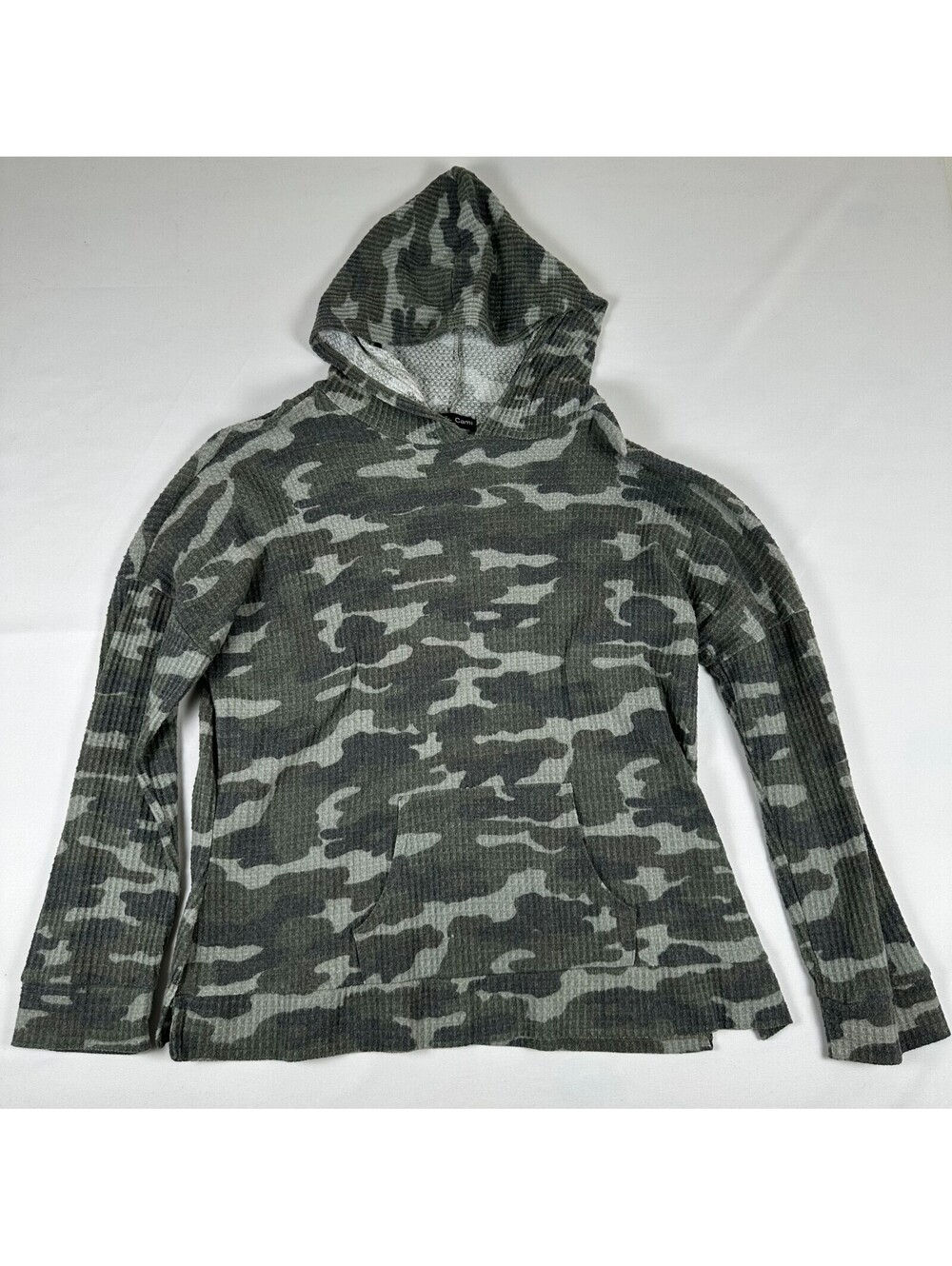 Kim & Cami Women's XL Camo Waffle Knit Pullover Hoodie Kangaroo Pocket